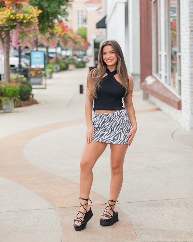 Animal Print Skirt - Black/White