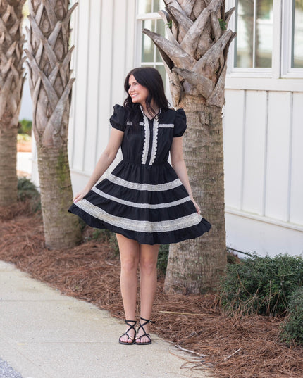 Simple Grace Button Down Dress - Black/Cream