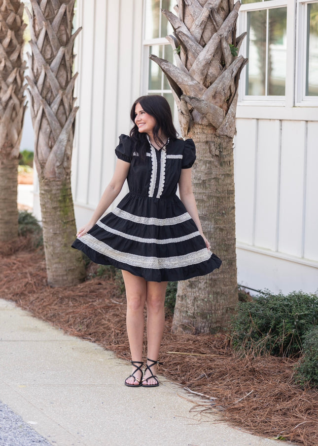 Simple Grace Button Down Dress - Black/Cream