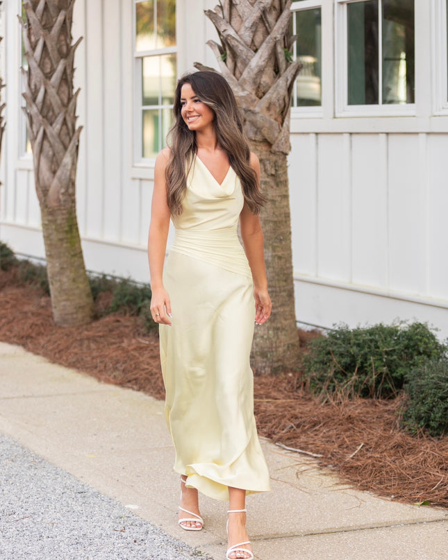 The Andy Satin Dress - Yellow