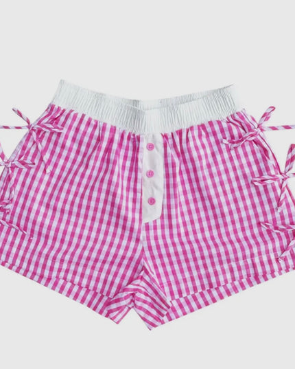 Lulu Mac Button Bow Gingham Shorts - Pink