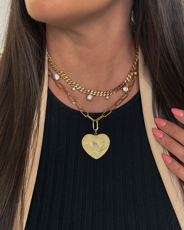 SB Marble Heart Link Necklace - Waterproof