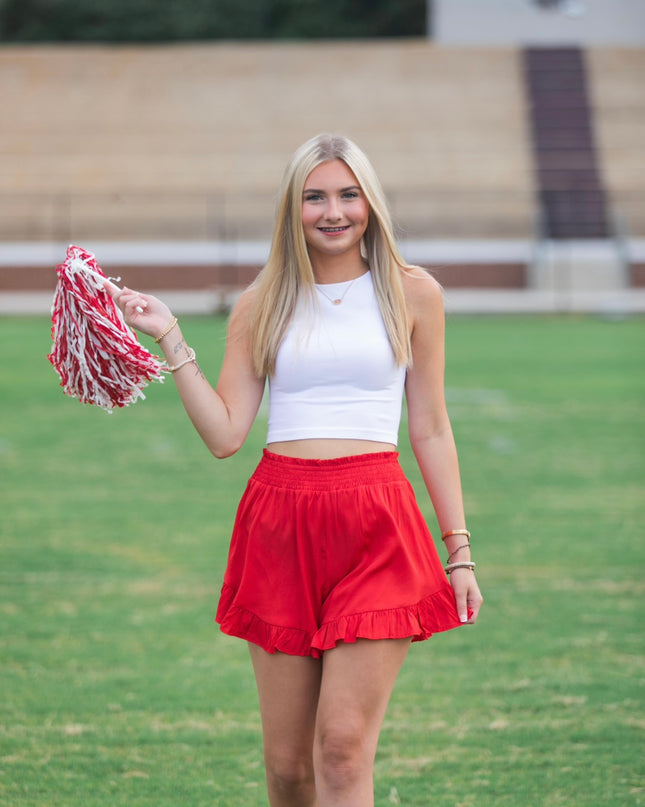 Ruffle Detail Shorts - Red