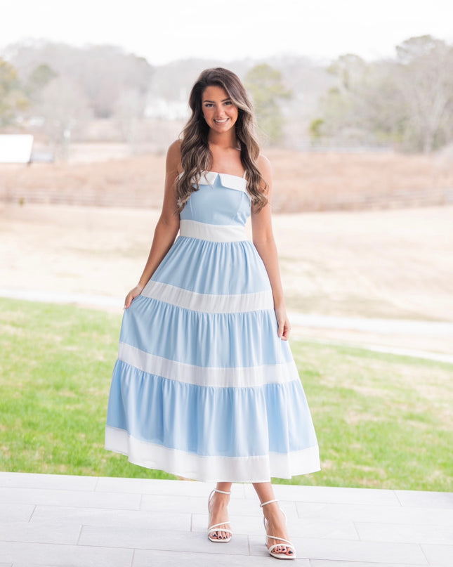 Blues & Bows Dress - Light Blue/White