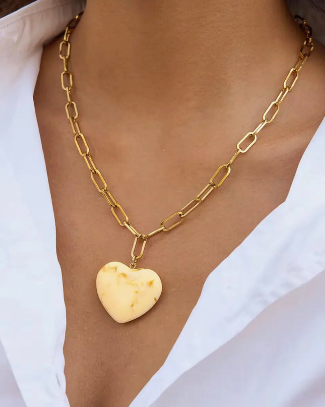 SB Marble Heart Link Necklace - Waterproof
