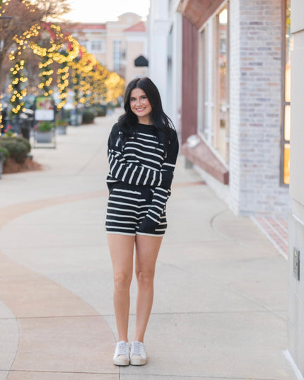 Striped Sweetheart Set - Black/Cream