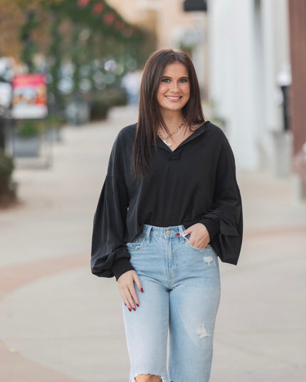 Mineral Washed Long Sleeve - Black