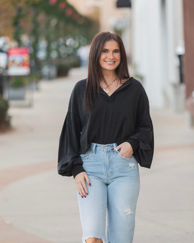 Mineral Washed Long Sleeve - Black