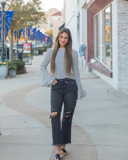 Stripe and Statement Sweater - Black/White
