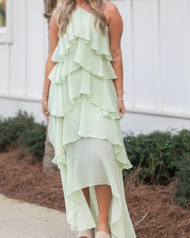 Willow Wave Ruffle Maxi Dress - Sage Green