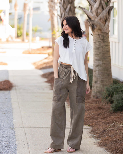 Side Pocket Wide Pants - Burnt Moss