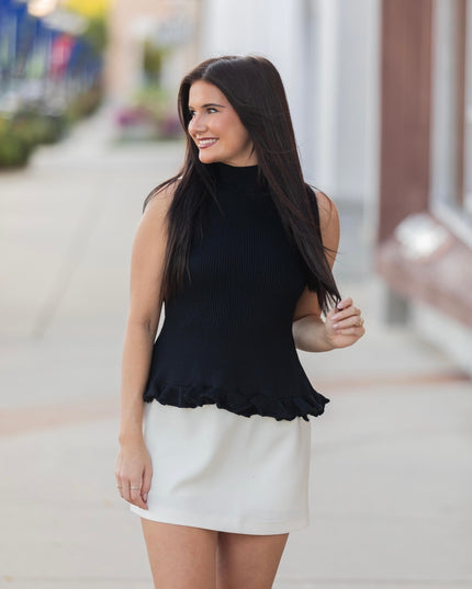 Black Ruffle Hem Sleeveless Top