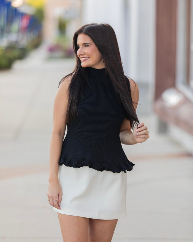 Black Ruffle Hem Sleeveless Top