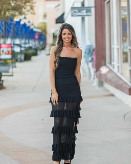Ruffle Maxi Corset Dress - Black
