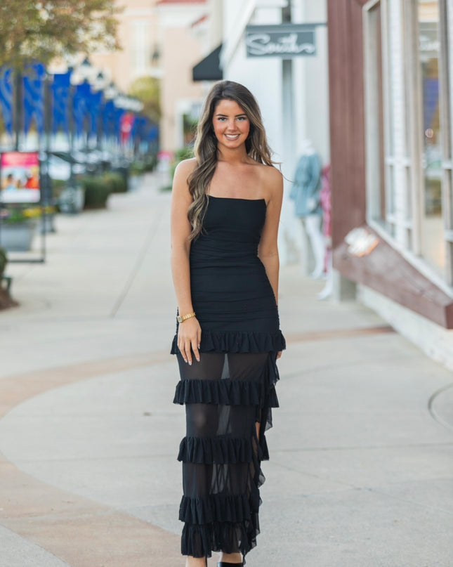 Ruffle Maxi Corset Dress - Black