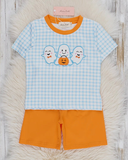 Plaid Embroidered Ghost Pals Shirt - Blue
