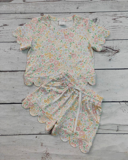 Kids Floral Scallop Shorts Set