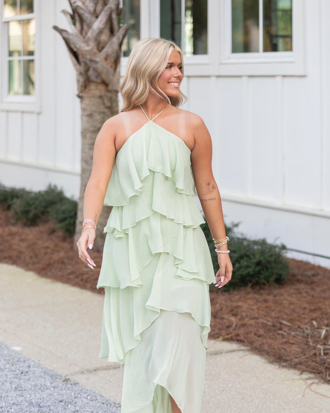 Willow Wave Ruffle Maxi Dress - Sage Green