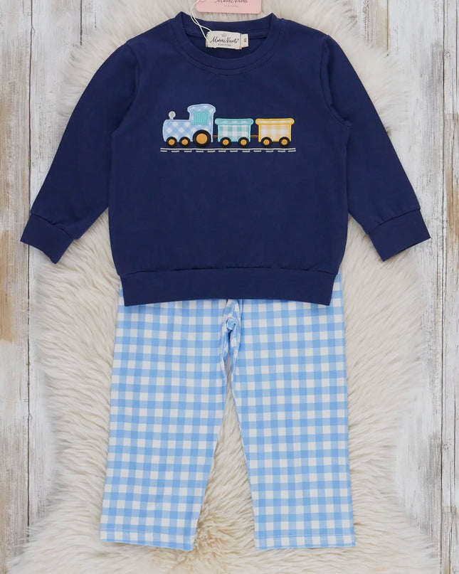 Little Conductor Gingham Train Outfit