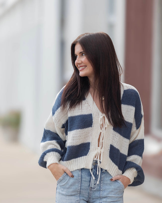 Salt & Sky Cardigan - Navy/Cream