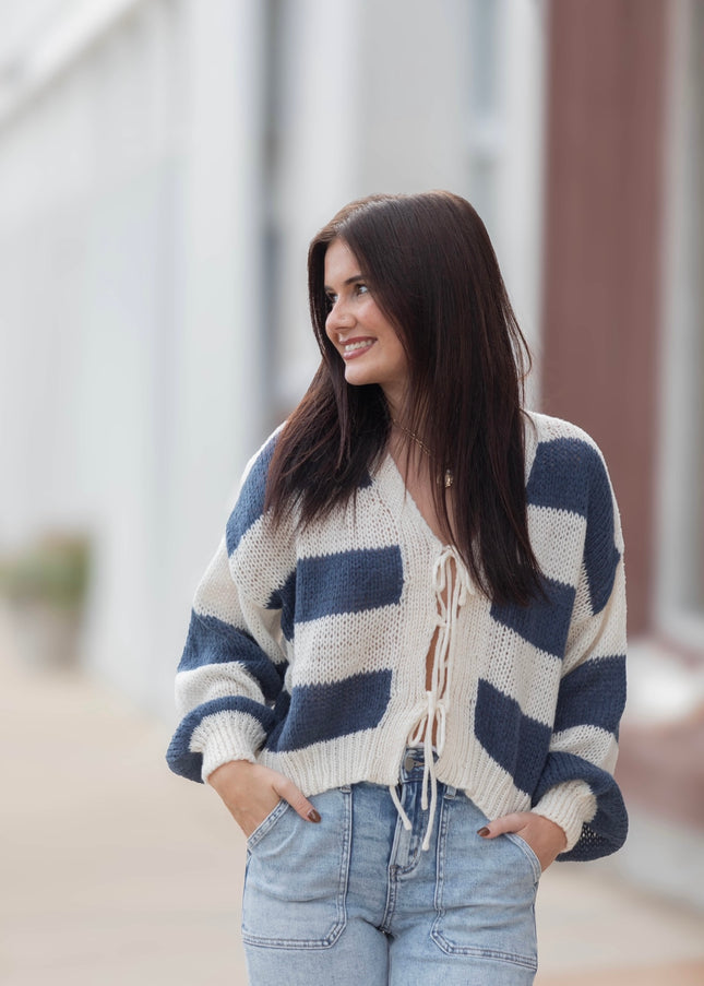 Salt & Sky Cardigan - Navy/Cream