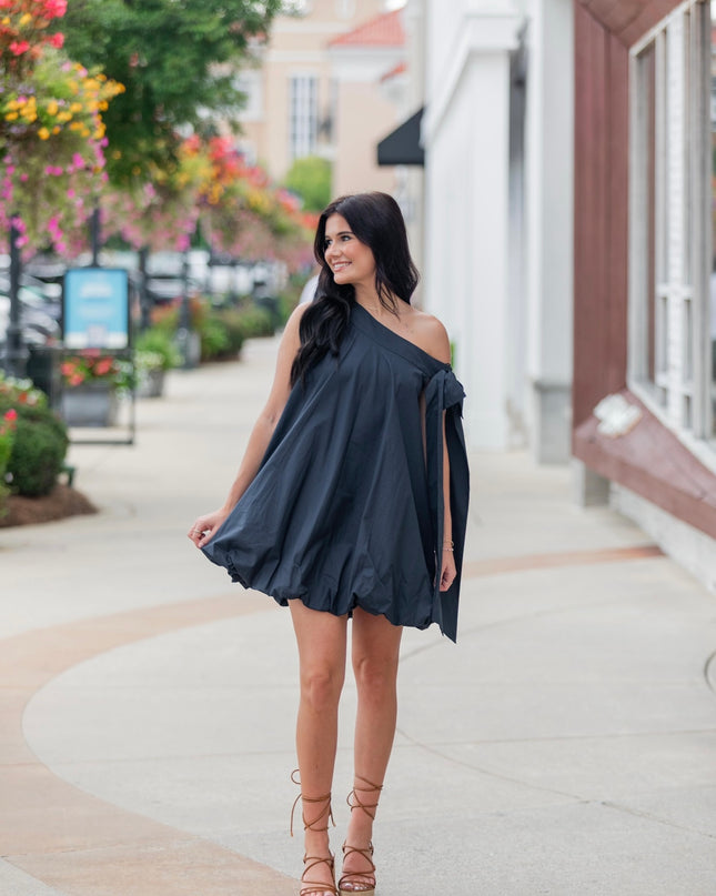 Game Day Glam One Shoulder Dress - Navy