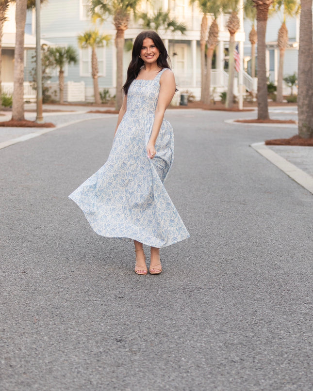 Garden Glow Dress - Blue/White/Floral
