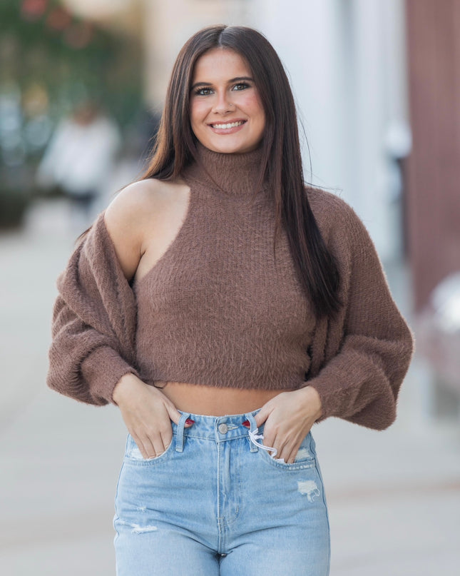 Mock Neck Sleeveless Top - Brown