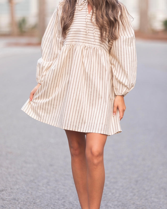 The Spring Reset Dress - Brown/Stripes