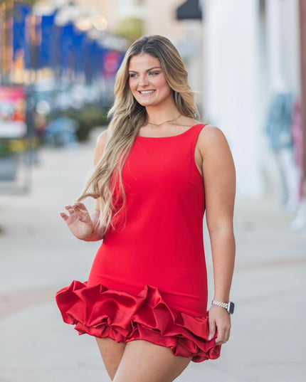 Cherry Charm Dress w/ Ruffles - Red