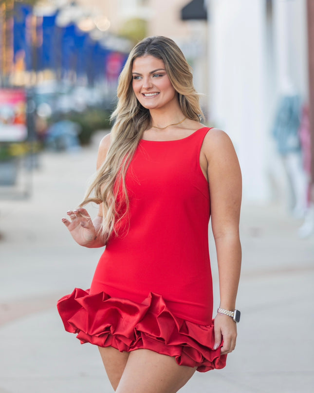 Cherry Charm Dress w/ Ruffles - Red