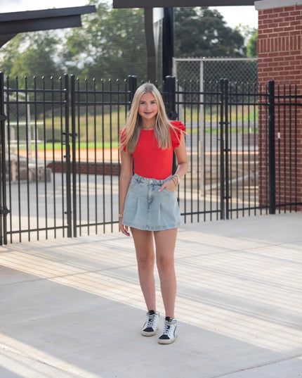 Ruffle Sleeve Bodysuit - Red