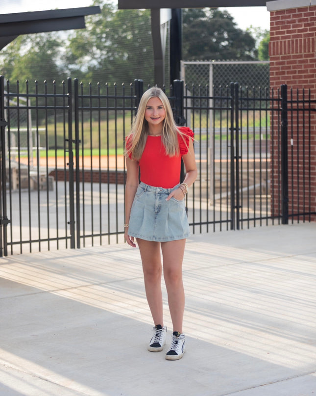 Ruffle Sleeve Bodysuit - Red