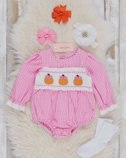 Pink Gingham Smocked Pumpkin Ruffle