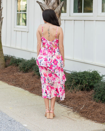 Floral Print Open Back Dress - Pink