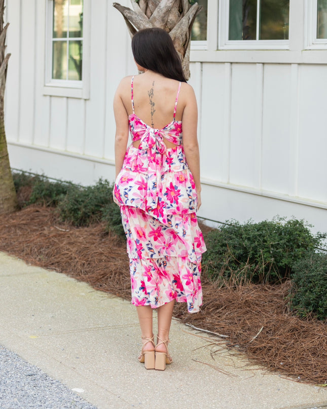 Floral Print Open Back Dress - Pink