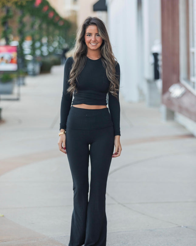 Soft Knit Flare Pants - Black