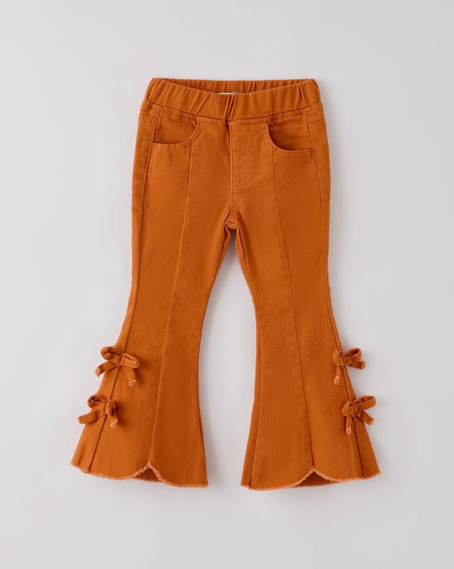 Bow Bell Bottom Pants - Burnt Orange