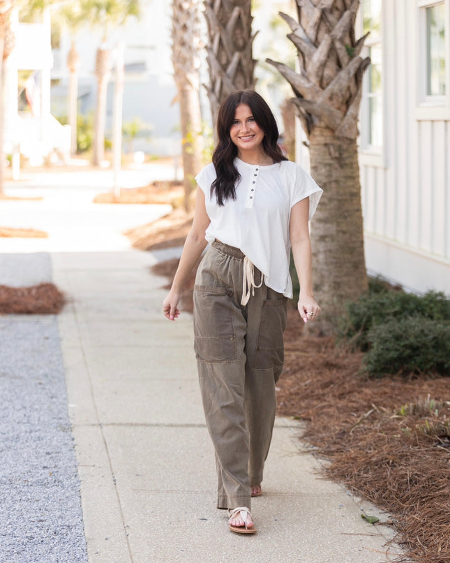 Side Pocket Wide Pants - Burnt Moss