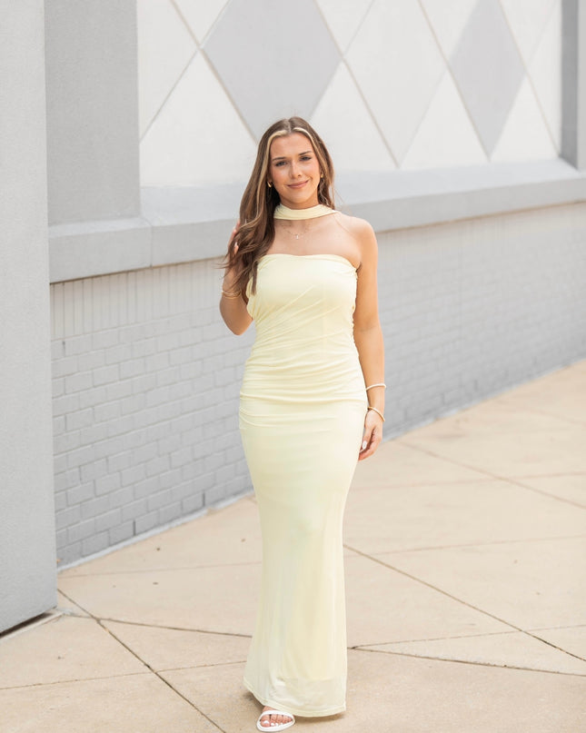 Statement Shine Strapless Midi Dress - Butter