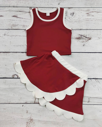 Girls Active Scallop Set - Burgundy