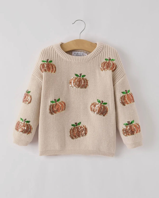 Pumpkin Sequin Sweater - Beige