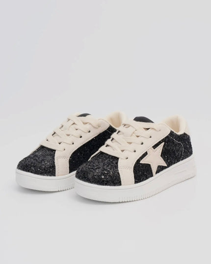 Girls's Sparkle Star Sneaker - Black Glitter