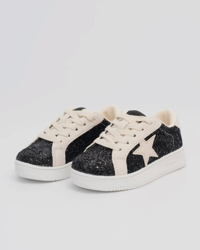 Girls's Sparkle Star Sneaker - Black Glitter