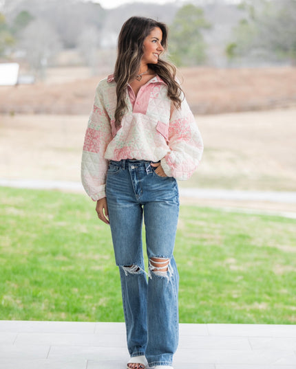 Pink Patchwork Sweater - Pink/White