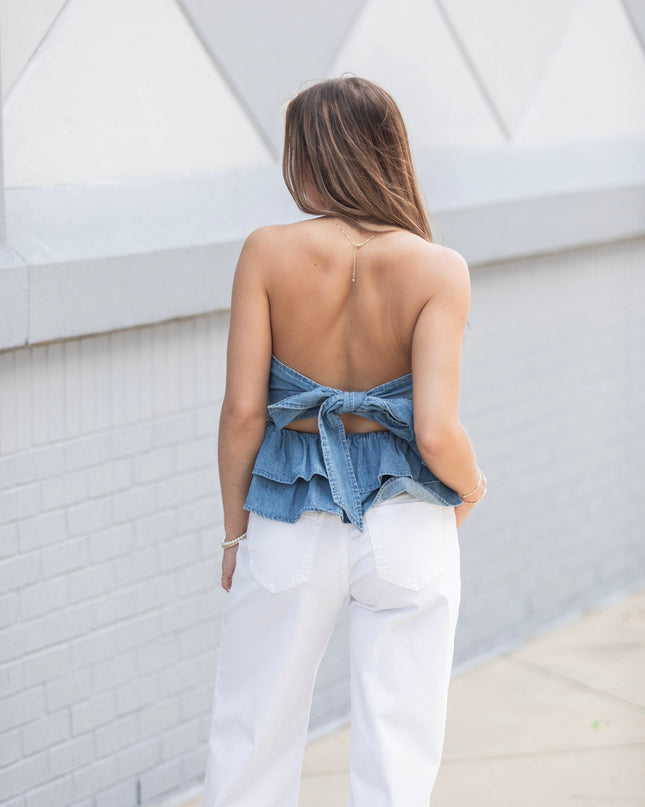 Denim Tiered Peplum Top