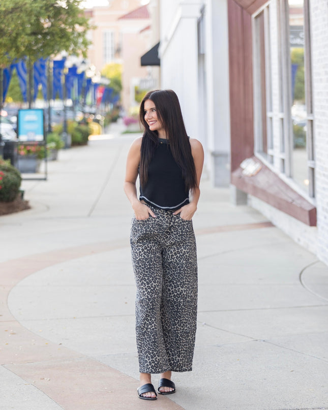 Leopard Print Barrel Pants