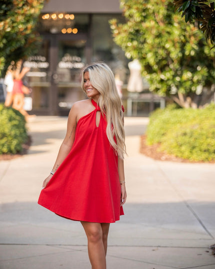 Halter Mini Dress - Red