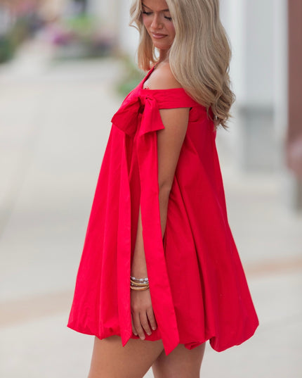 Game Day Glam One Shoulder Dress - Red