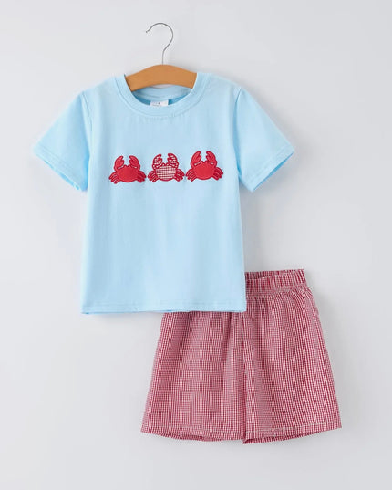 Boys Crab Plaid Set